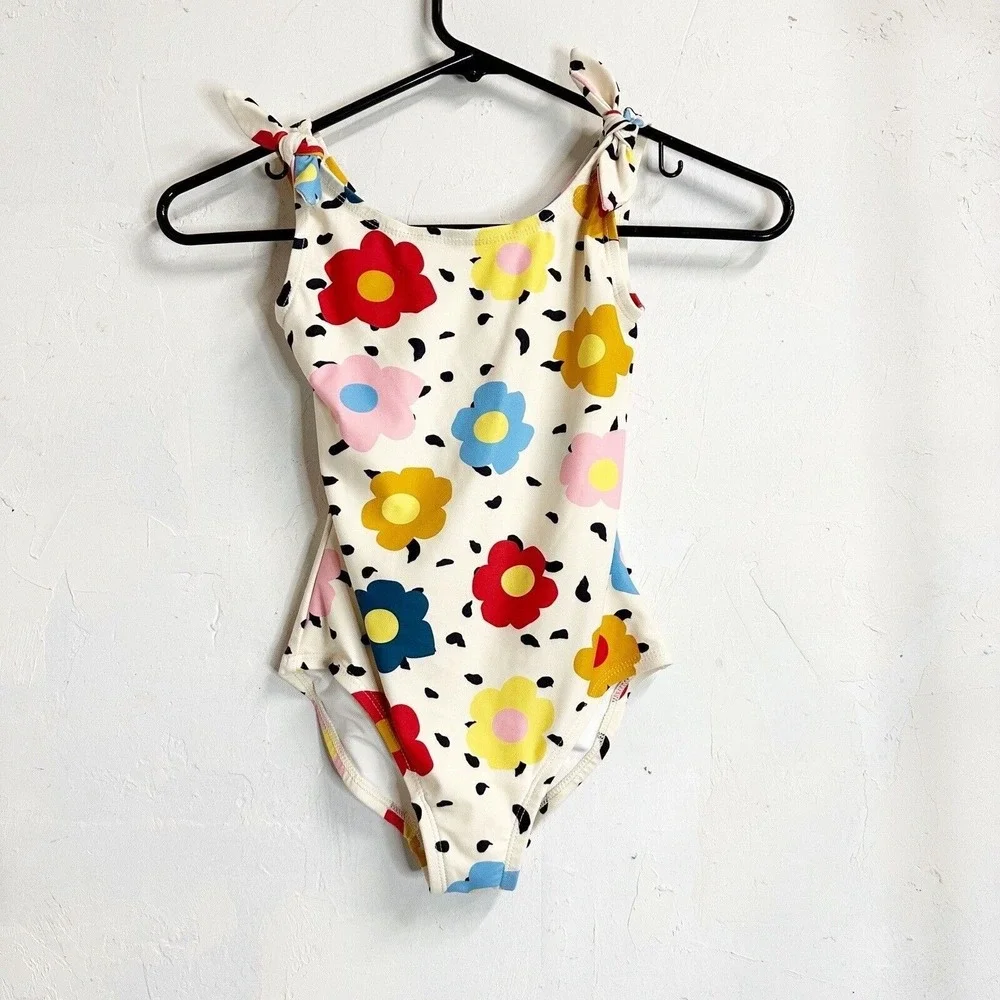 Hanna Anderson Girls 6-7 One Piece Floral Swimsuit Bows Beach Summer